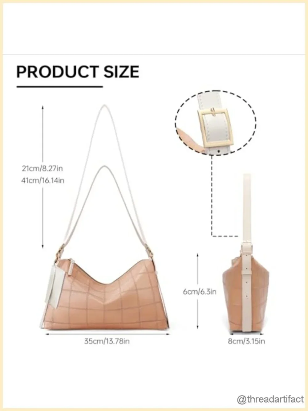 Classic Checkered Hobo Bag with Adjustable Strap Vegan Leather